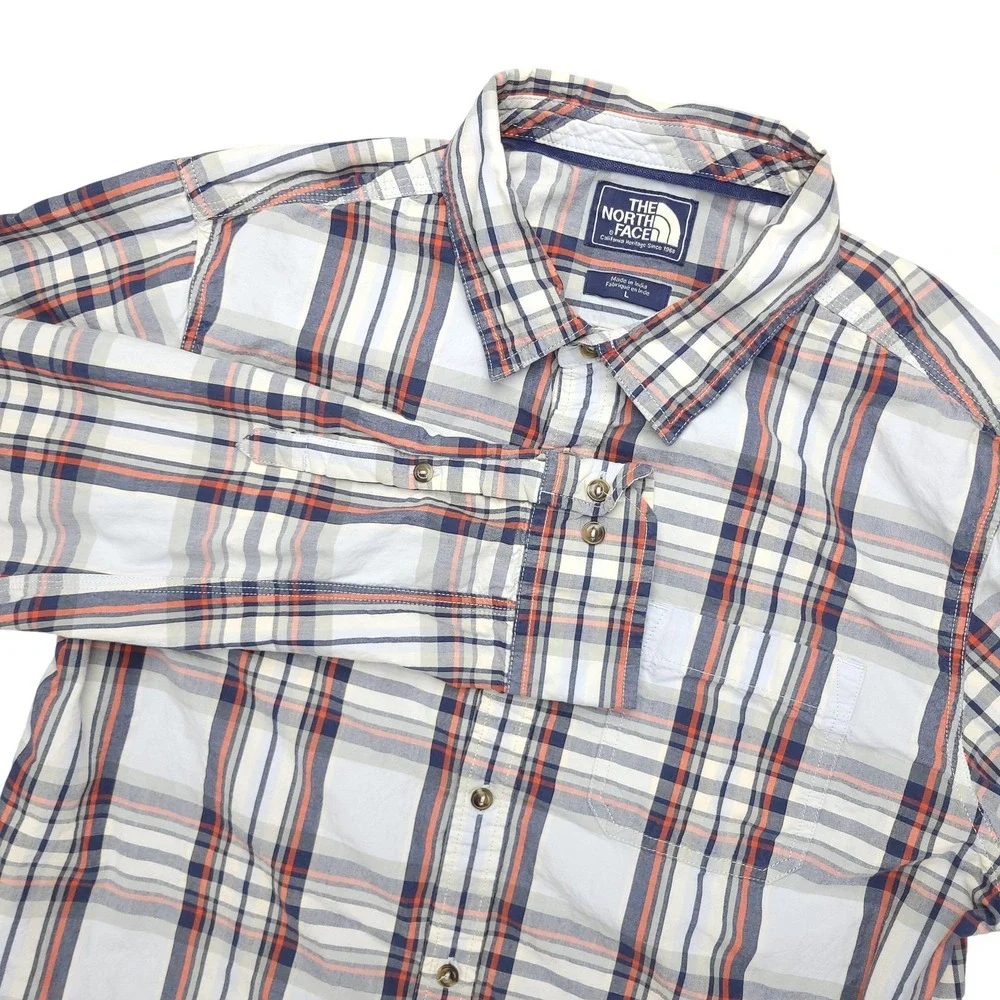 The North Face Shirt Mens‎ Large Blue Plaid Long Sleeve Button Up Casual